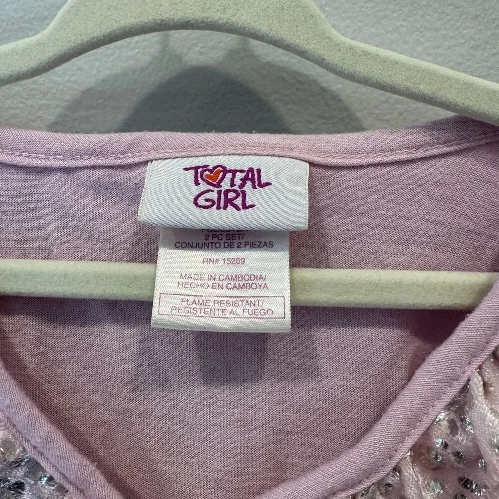 Vintage Y2K Total Girl Pajama Set Leopard Print Ruffle Pink Girls sz Large